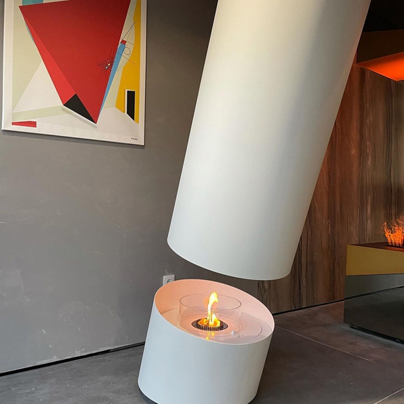 Introducing the White Elegance Suspended Fireplace: A Luminous Addition to Modern Interiors