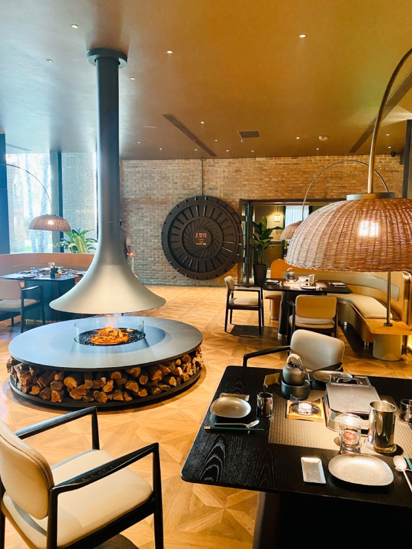 A Fusion of Style: Combining Standing and Horn-Style Wall-Mounted Fireplaces in a Bar Setting